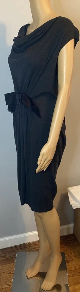 LANVIN grey wool ruched dress with black satin bow SZ 42 - Image 3 of 4