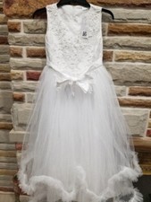 Flower Girl White Wedding dress. Size 12 US. Lace Top/ Double Sheer Base