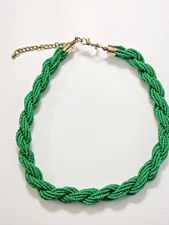 Charming Charlie Goldtone Green Seed Bead Twisted Multistrand Choker Necklace