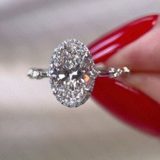 2.85 TCW Oval Cut Moissanite Unique Style Halo Engagement Ring In 9ct White Gold