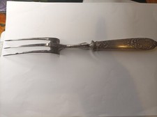 Grande fourchette de service ancienne en métal argenté, 28,5 cm