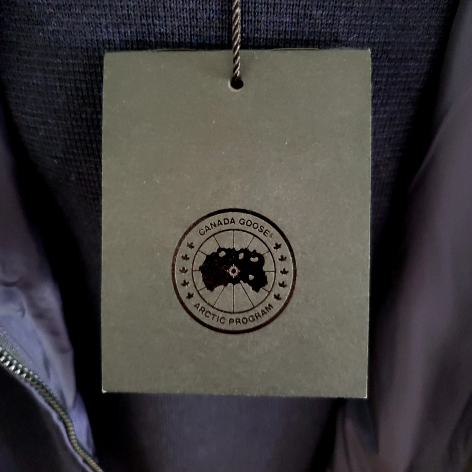 Felpa con cappuccio ponte a vento autentica Canada Goose donna lana lavorata a maglia blu navy etichetta nera