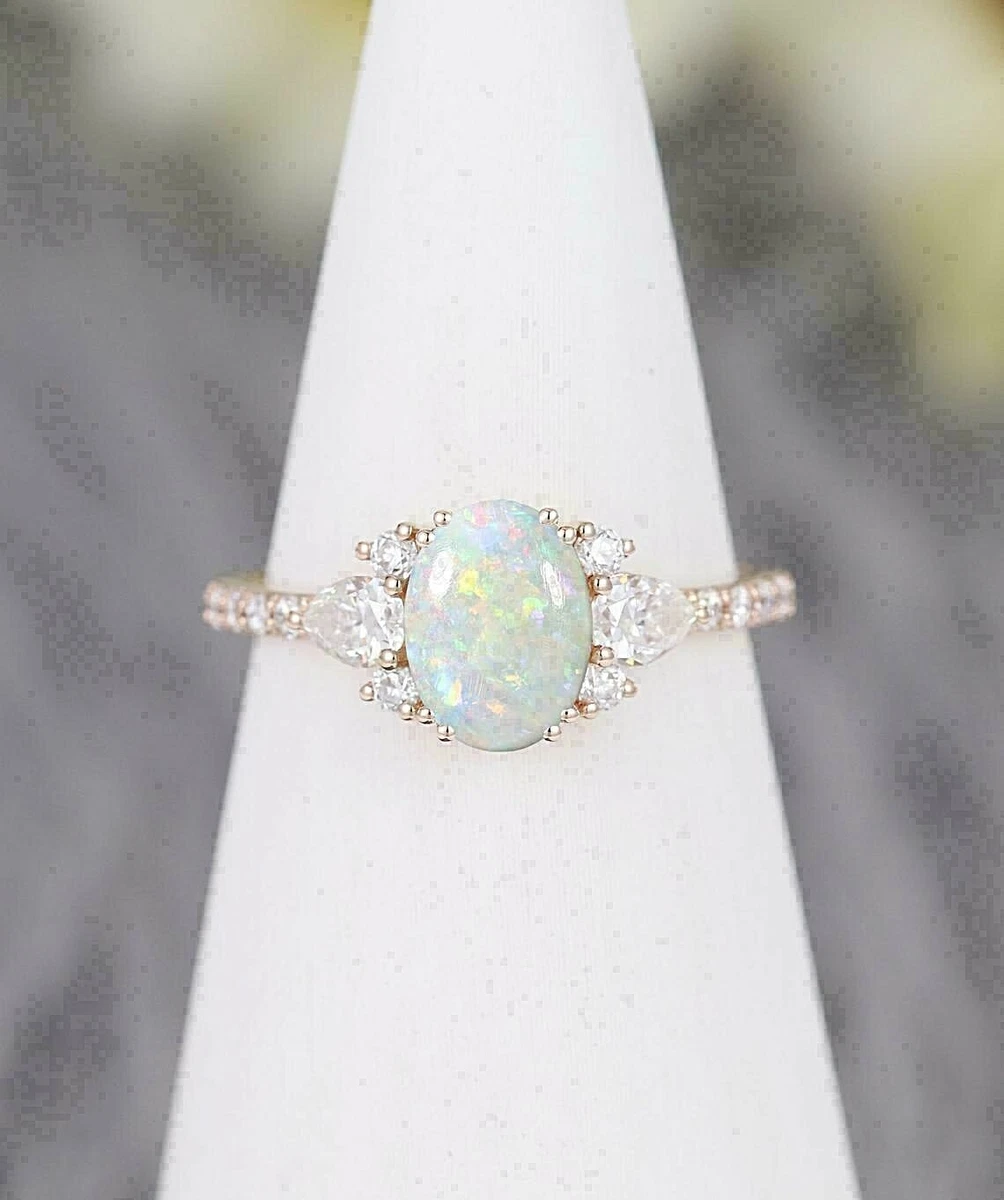 Opal moissanite shop engagement rings