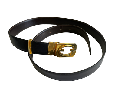 Gucci Black/Brown REVERSIBLE Leather Belt with Gold Double G Oval Buckle Vintage Iconic Gucci Reversible Logo Black Brown Leather  main image 3
