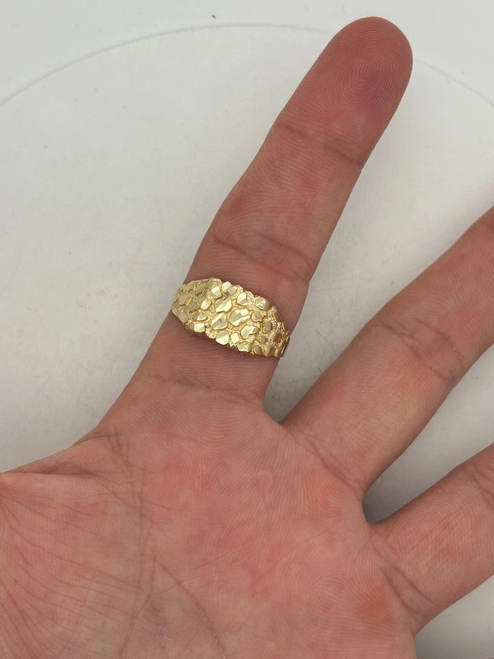 Mens Nugget Square Ring Real Solid 10K Yellow Gold ALL SIZES - Image 2 of 3