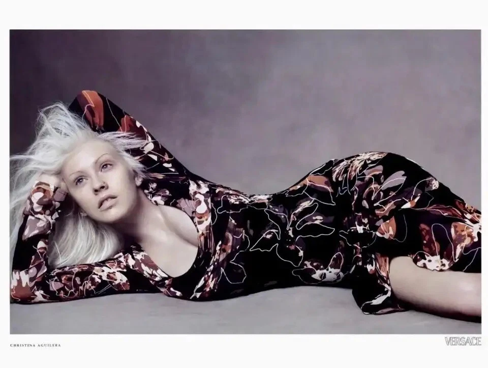 Abito Versace F W 2003 passerella non indossato stampa floreale editoriale astratto