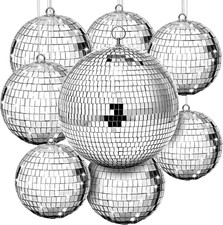 8 Pcs Large Disco Ball Set Silver Mirror Disco Reflective Ball with Hanging Ring