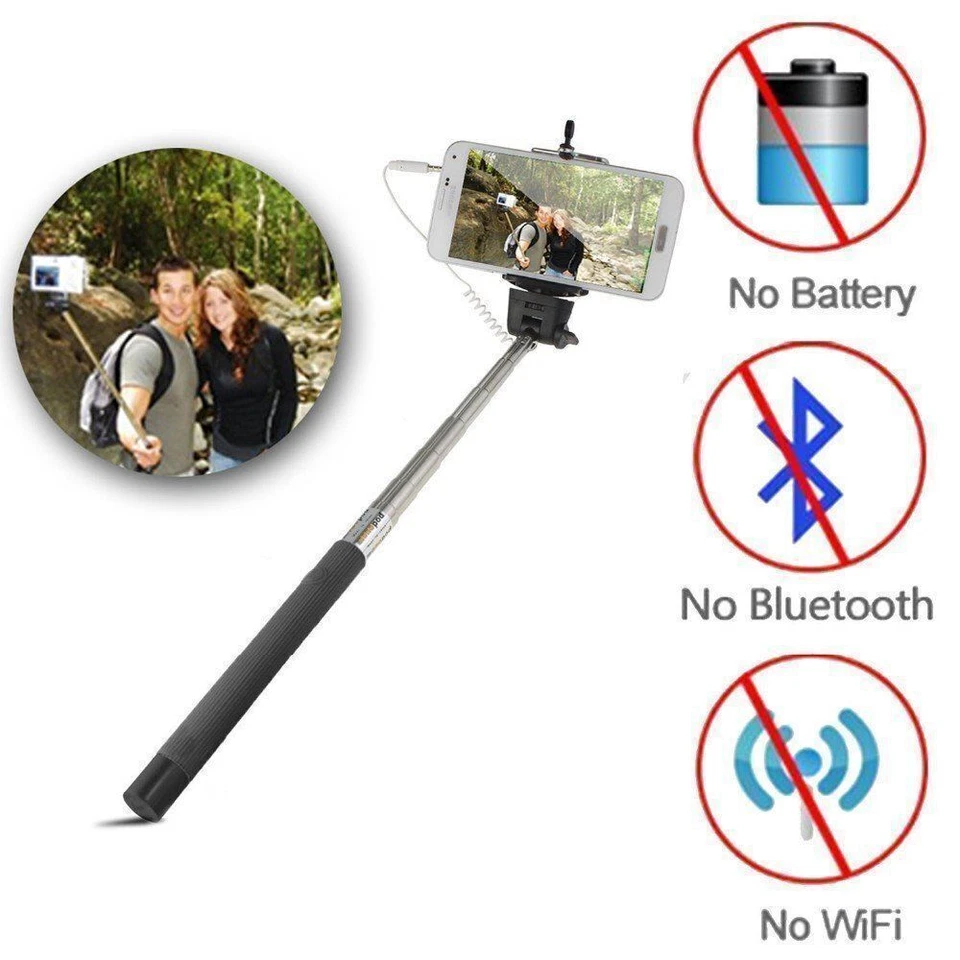 Monopod Selfie Stick Telescopic No Bluetooth or Remote Mobile Phone Holder Wired - Image 3 of 3