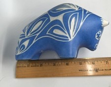 Pablo Zabal Chile Firmado Vintage Azul Zoo Cerámica Arte Cerámica Pequeño Bisonte