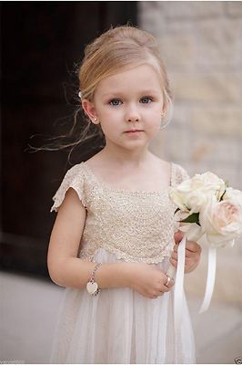 Vintage Flower Girl Dresses Champagne Lace Tulle First Communion Dresses  Custom | eBay