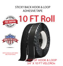 Sticky Back Hook  Loop Tape Self Adhesive Can Attach To Velcro 10 foot - Black