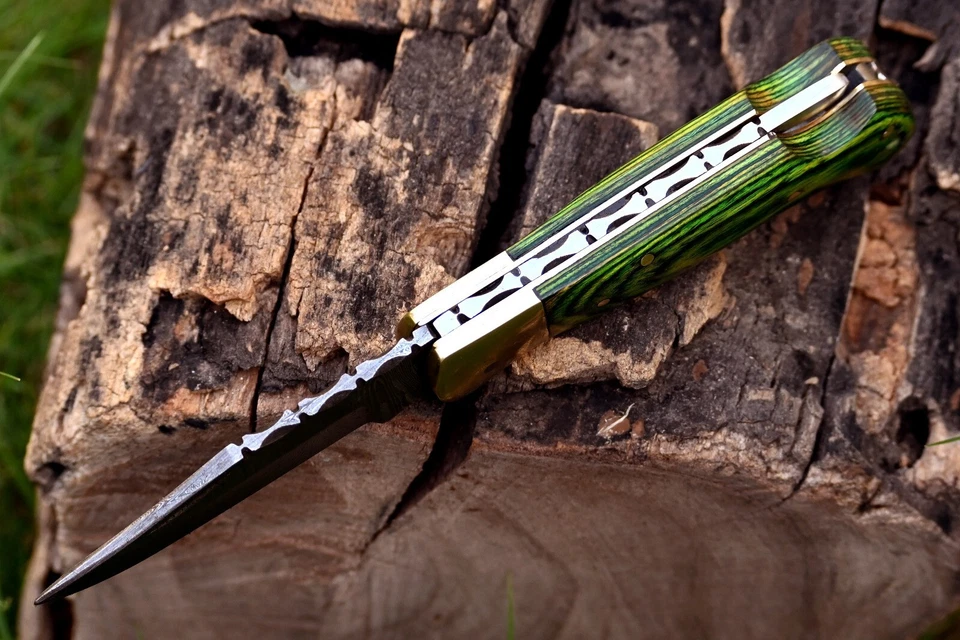 NAVAJA DE BOLSILLO PLEGABLE DE ACERO DAMASCO FORJADO HECHA A MANO PERSONALIZADA SUPERVIVENCIA EDC N-48 Foto 4 de 4