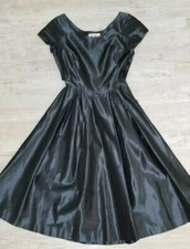 Vintage 1950s Minx Modes Gunmetal Grey Taffeta DRESS - Size XS/S