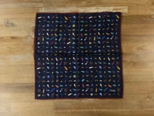DRAKE'S of London navy blue vehicles print wool silk blend pocket square