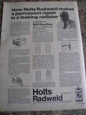 HOLTS RADWELD KÜHLERVERSIEGELUNG HALFORDS BILL HARTLEY 1968 WERBUNG A4 FEILE 34