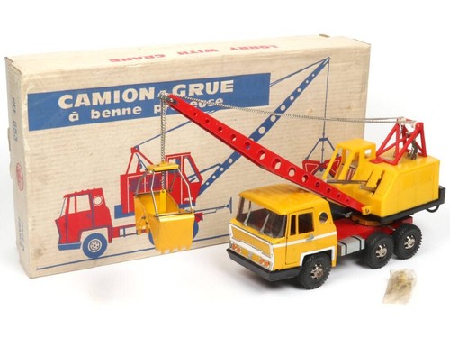 Grand Camion Pompier Goliath avec grue Joustra Vintage 1975 Rare état superbe
