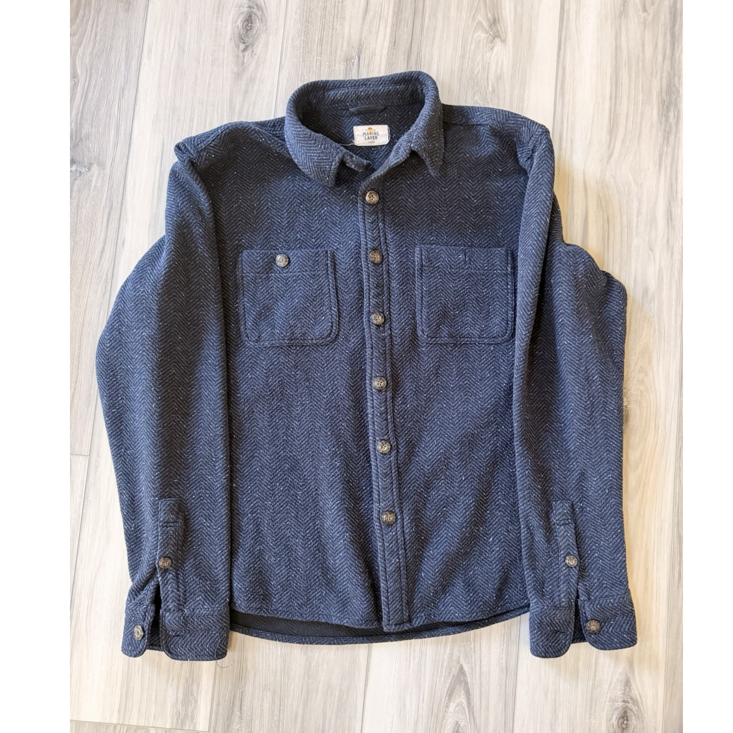 Marine Layer Blue Shacket Jacket, Button Front, Pockets, Men’s Size M