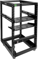 18U Open Frame Server Rack with Brake Casters PDU 8 Outlets Power Strip Surg