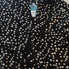 WHY dress Women's Black White Polka Dot Chiffon Button Long Sleeve Blouse M
