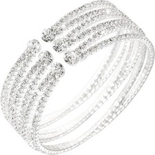 Rhinestone Bracelet for Women Multilayer Crystal Cuff Bracelet - Silver