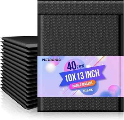 Metronic Bubble Mailer 10X13'' Black 40 Pack, Poly Padded Envelopes Waterproof Sh