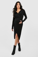 BNWT Boohoo Maternity Acetate Slinky Wrapover Midi Dress Size 8