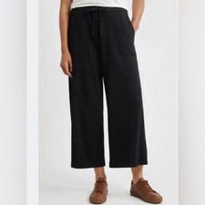 Eileen Fisher women s 100 organic linen pull on wide leg pants black cropped S