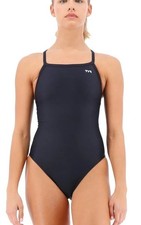 New TYR Solid Diamondback 1 Piece Swimsuit Competitive Size 38 XL Navy T17-2