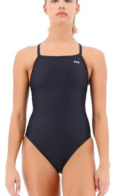 New TYR Solid Diamondback 1 Piece Swimsuit Competitive Size 38 XL Navy (T17-2)