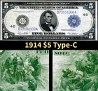 HGR SUNDAY 1914 $5 FRN ((RARER Type-C)) VERY LIGHTLY CIRCULATED — photo 1