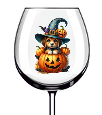 12x bunte Halloween Kürbis Hund Vinyl Aufkleber Abziehbild Becher Weinglas Tasse