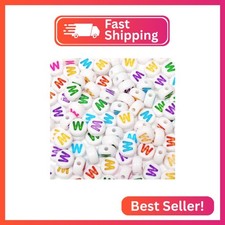 Bxwoum 100PCS Letter Beads 4X7mm Acrylic Alphabet Beads Colored White Round Lett