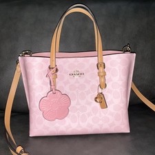 Coach Mollie Tote Bag 25 Signature Canvas With Charms CER24 Gold/Powder Pink