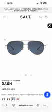 SALT. Aviator Matte Silver Polarized CR39 Denim Lens, new