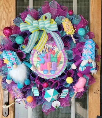 Summer Wreath X LRG. Mermaid Gnomes Ice Cream Bars Glitter Balls 27in. Handmade
