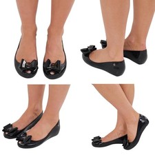 Women Jelly Ballet Flats with Bow Detail Slip On Jelly Shoes for Everyday Wear
