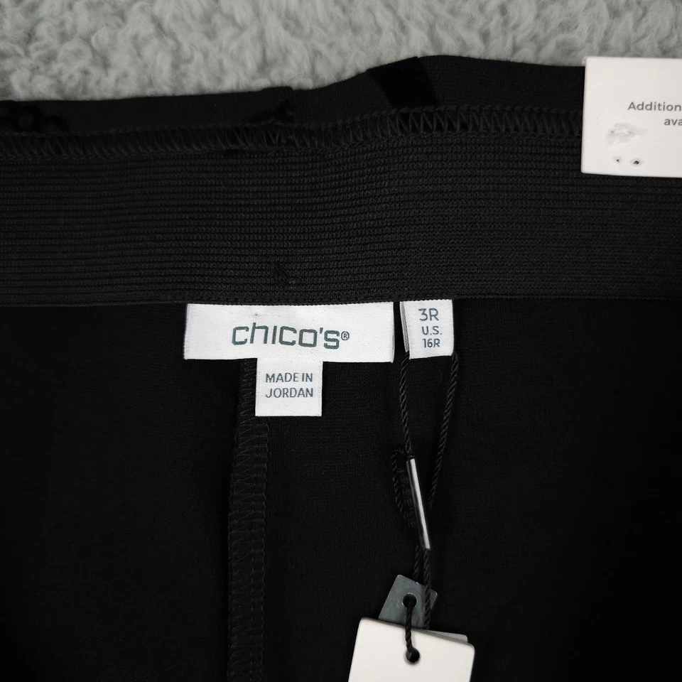 Chicos Pants Women 3 16 Black So Slimming Juliet Flocked Chain Pull On Flare NEW - Image 3 of 4