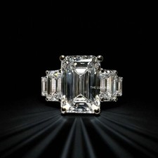 Big Diamond Ring 14k White Gold 5 Carat IGI Certified Lab Grown Emerald Cut