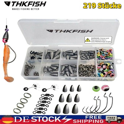 THKFISH 219 Stücke Angelgerät Set Kugelgewichte Haken Blei Sinker Perlen