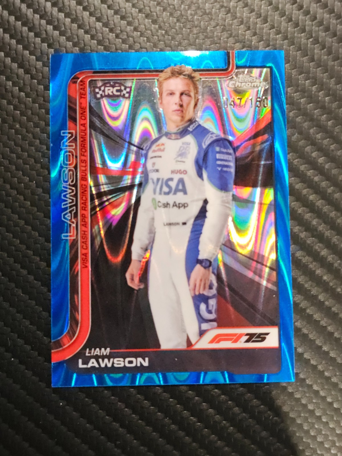 2025 Topps Chrome F1 Blue Raywave Liam RC Lawson 047/150 #11