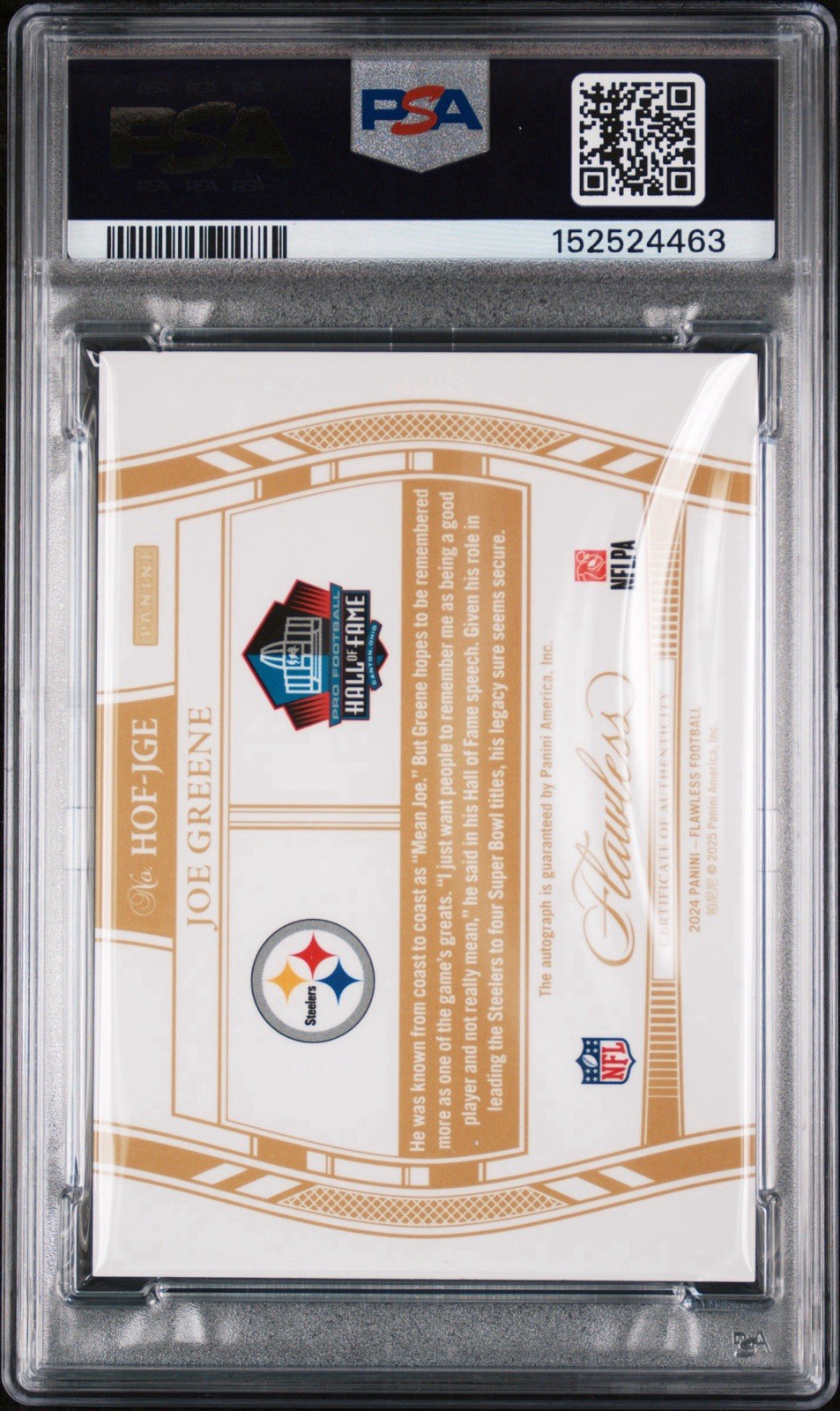 2024 Panini Flawless Joe Greene HOF Autographs Platinum 1/1 PSA 8 #HOF-JGE view 2