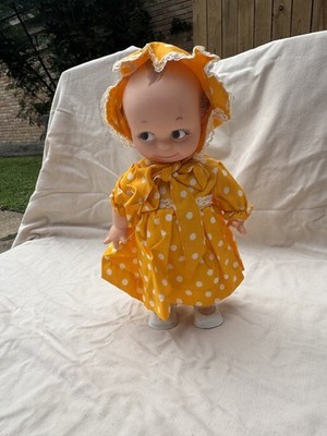 Vintage Kewpie Doll With Yellow Polka Dot Dress Bonnet