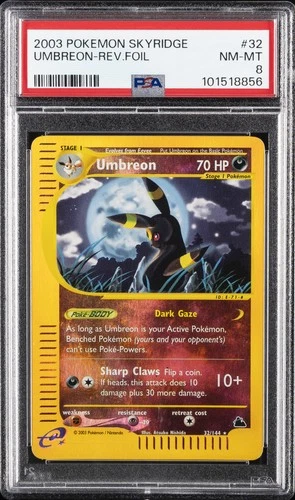 2003 POKEMON SKYRIDGE #32 UMBREON-REVERSE FOIL PSA 8
