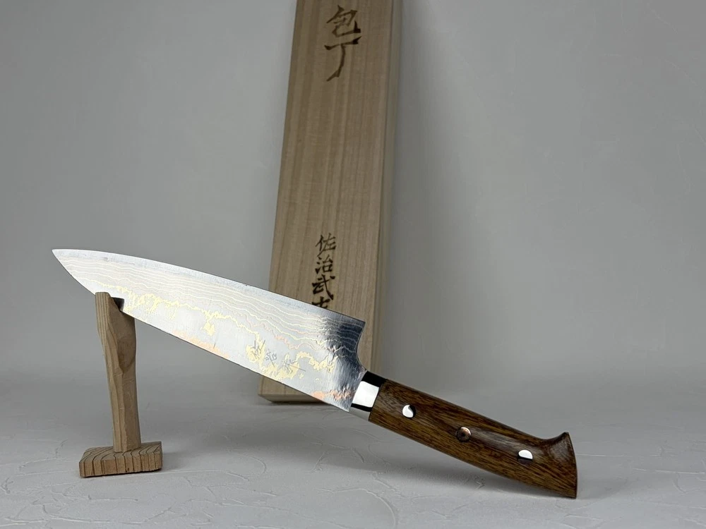 Takeshi Saji Blue 2 core Rainbow Damascus Chef knife 210mm Ironwood Handle