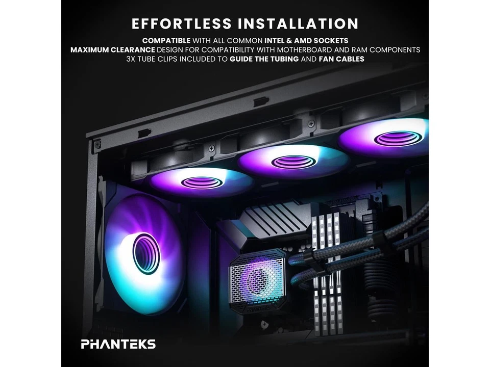 Phanteks Glacier One 360M25 G2 AIO Liquid CPU Cooler, Black, RGB Pump Cap - Image 2 of 4