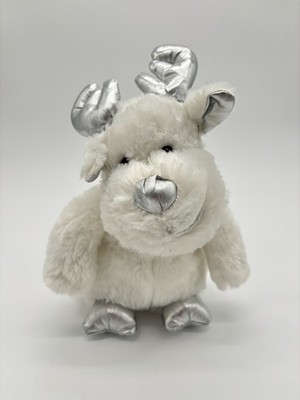 Dan Dee White Chubby Reindeer Plush Silver Antlers 8  Stuffed Animal