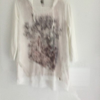   Bluse Shirt TREDY 38 Creme Weiß Materialmix Glitzer  