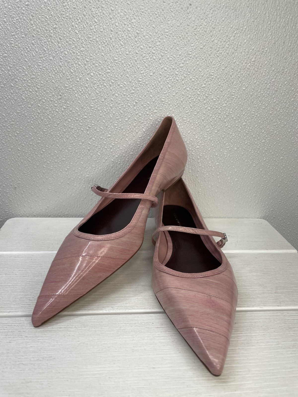 Tory Burch Double T Buckle Womens Size 9 Pink Eel Leather Pointed Toe Mary Janes