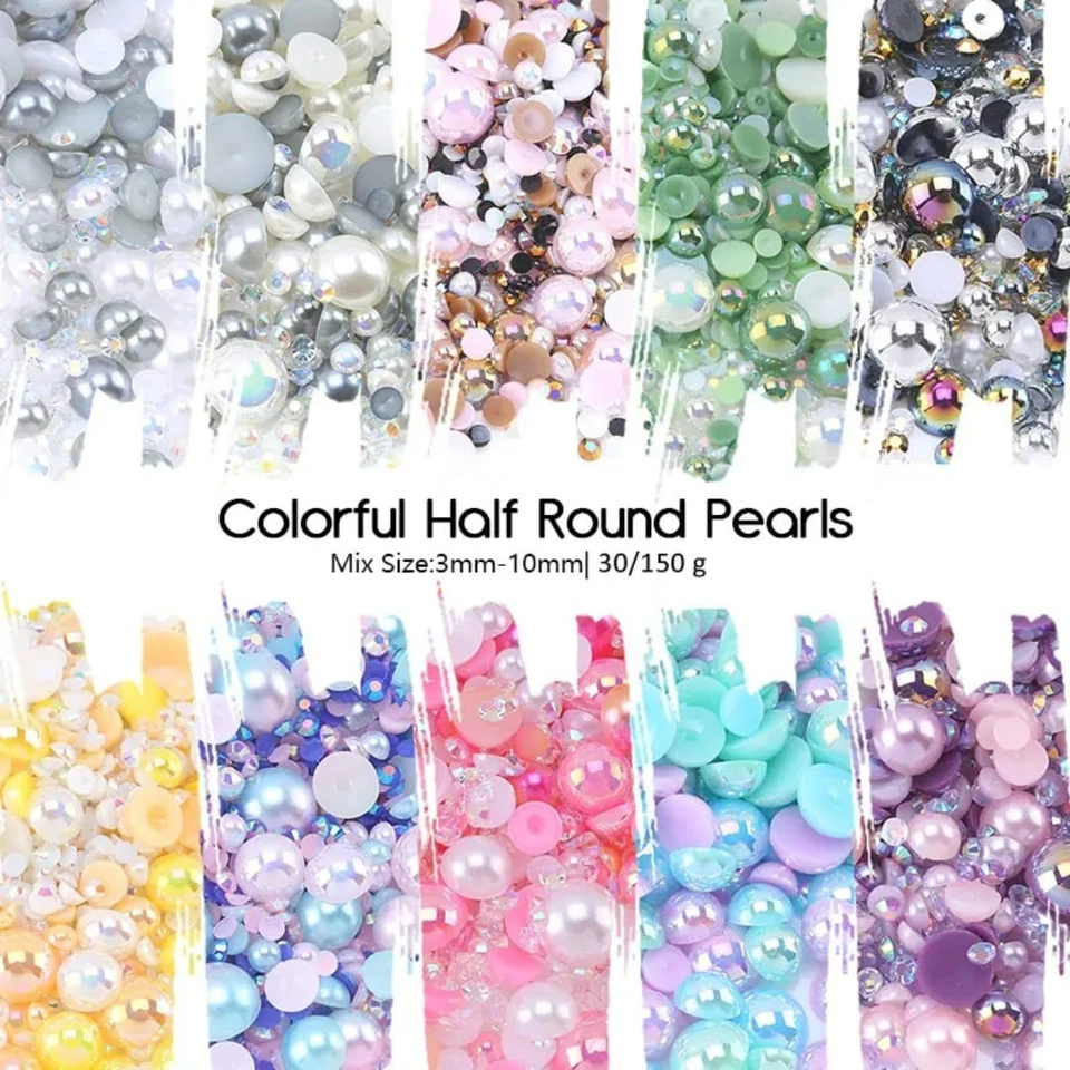 Half Round Flat Back Pearls Beads Glue on Gems Craft Embellishments Card Making - Image 4 of 4