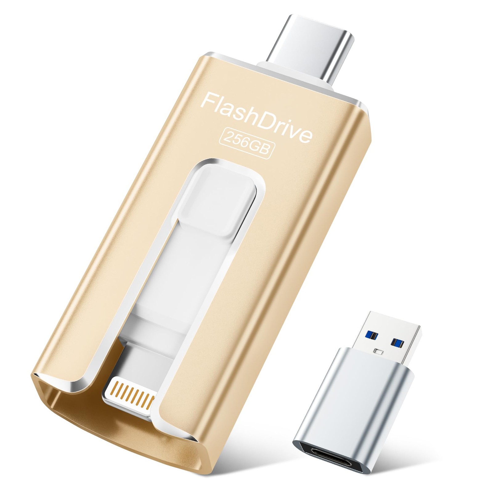 SUDEHO USB Stick 256GB for iPhone, MFi Certified USB-C & Lightning Memory Stick,